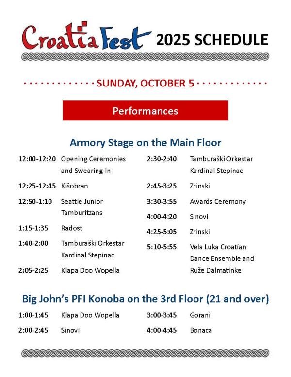 2025 CROATIAFEST SCHEDULE