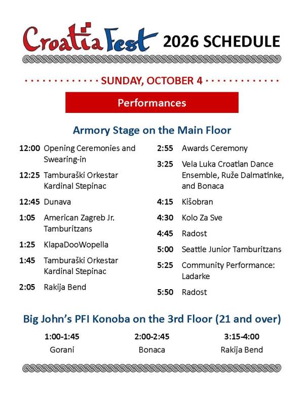 2026 CROATIAFEST SCHEDULE
